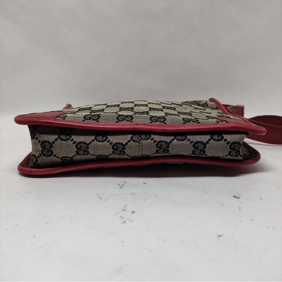 Gucci monogram Shoulder Bag Black Canvas with Red Trim and Straps + COA - Picture 4 of 8